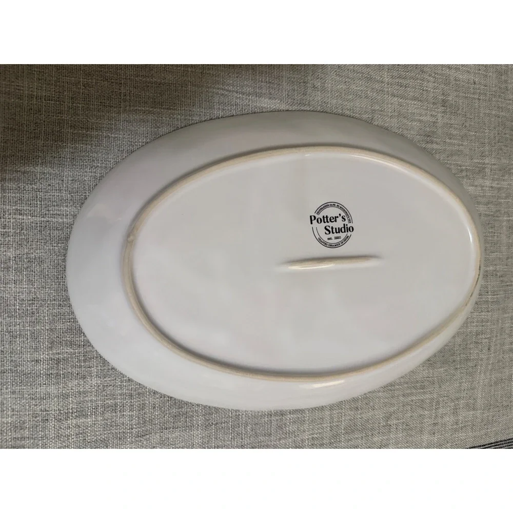 ❄️ Potter's Studio Oval Ceramic Platter PINE BRANCH BOUGH AND HOLLY BERRY 12”